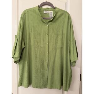 White Stag Women’s Top 18W/20W Lime Green Blouse Plus Size Button Up Stretch